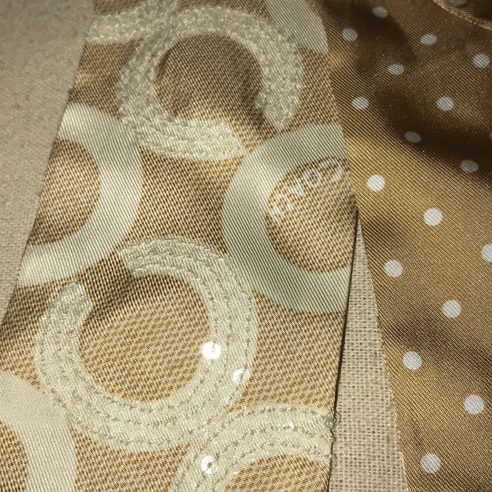 Coach Sequined Scarf Twilly Tan & Beige - Picture 3 of 5